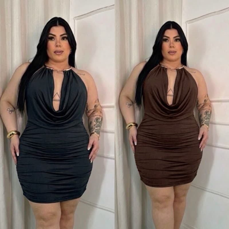 Vestido Argola Colar Plus Size 44 ao 48 Moda Feminina Elegante Look Balada Moda Gringa