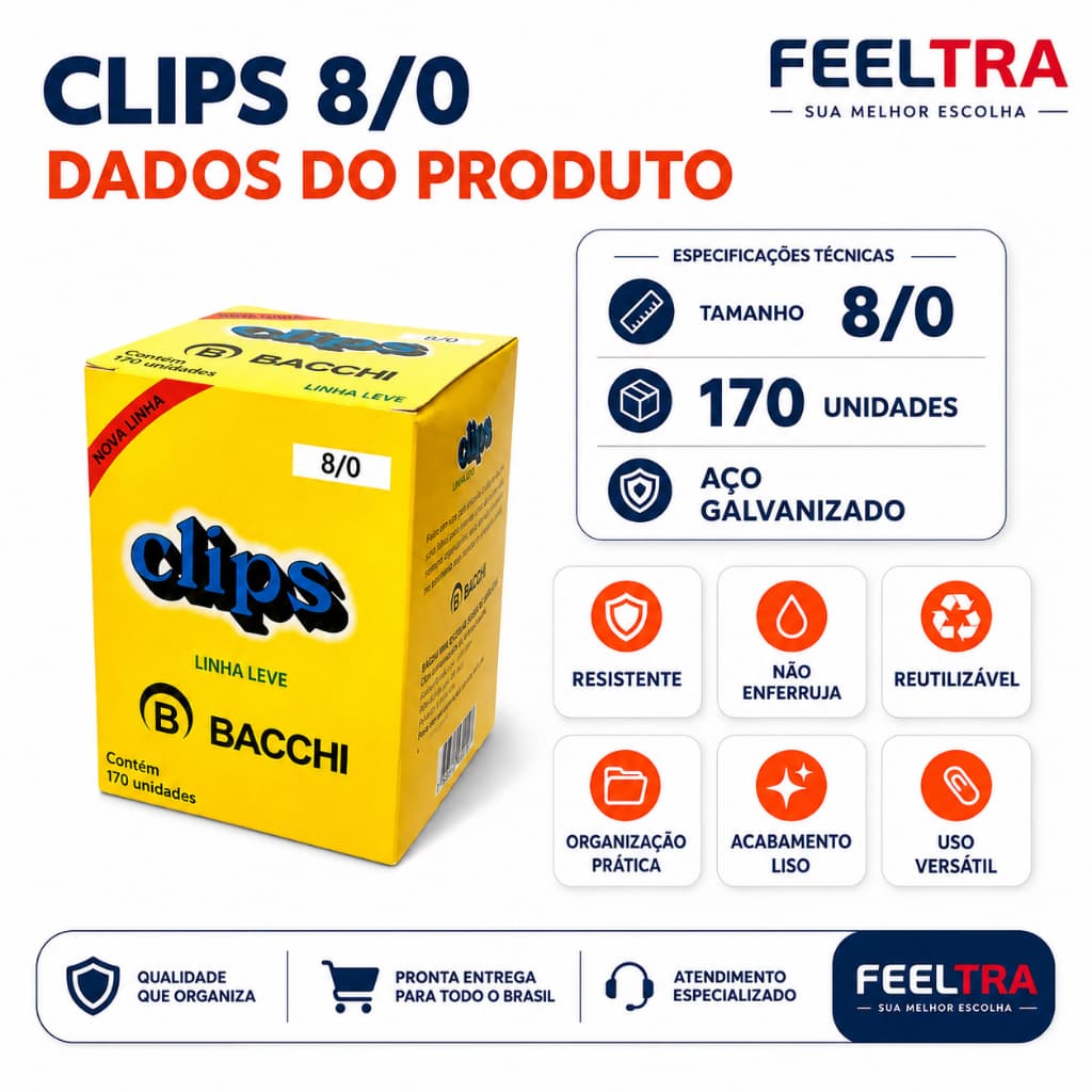 Clipes De Papel Caixas Clips Economico Galvanizados Tamanhos 8/0 Caixa 170 Unidades Escritório
