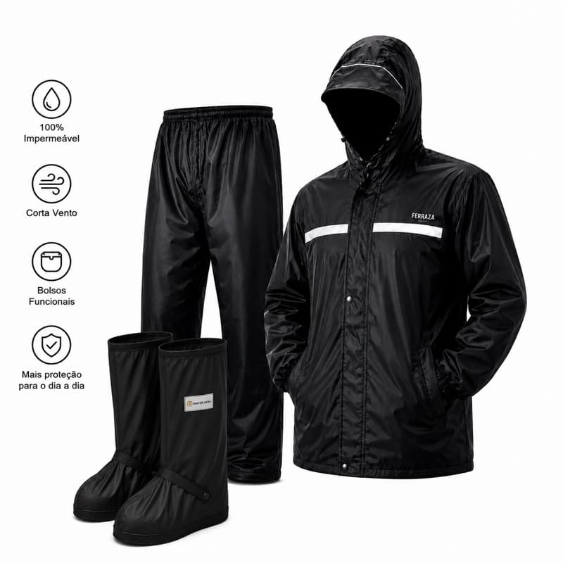 kit COMPLETO Capa De Chuva e Bota Motoqueiro Reforçada Pvc Resistente Original