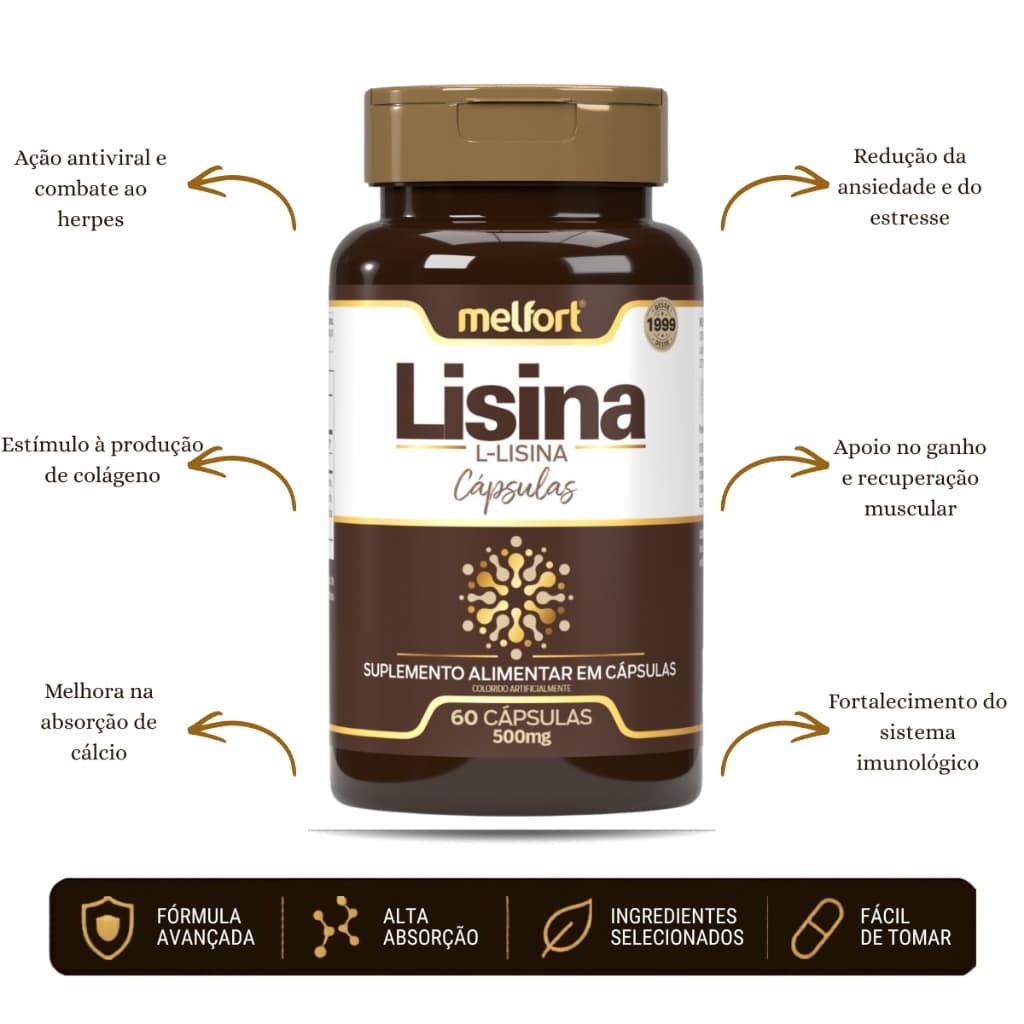 Lisina 500 mg Contra Herpes Gripe Suplemento