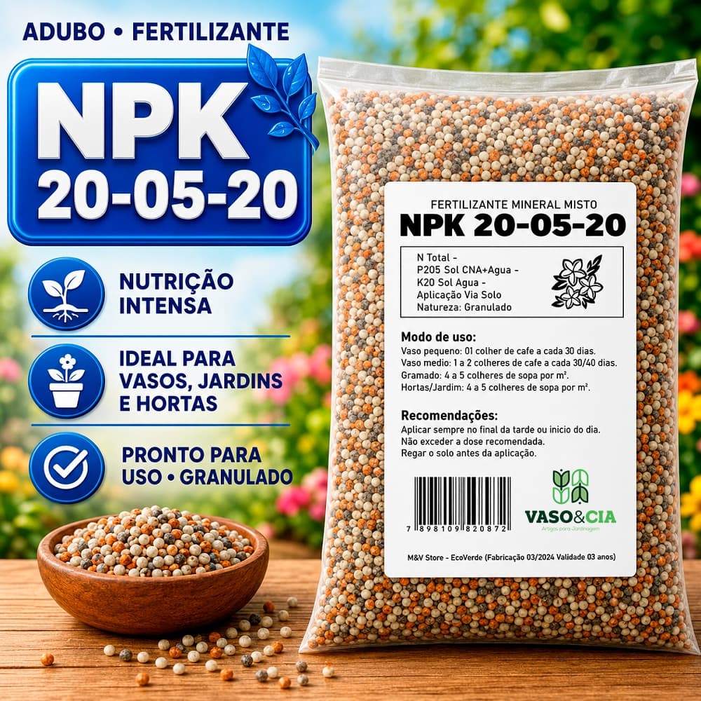 Adubo Fertilizante NPK 20 05 20 - Planta Flores Rosas Orquidea Outras - 500g 1kg 2kg 5kg