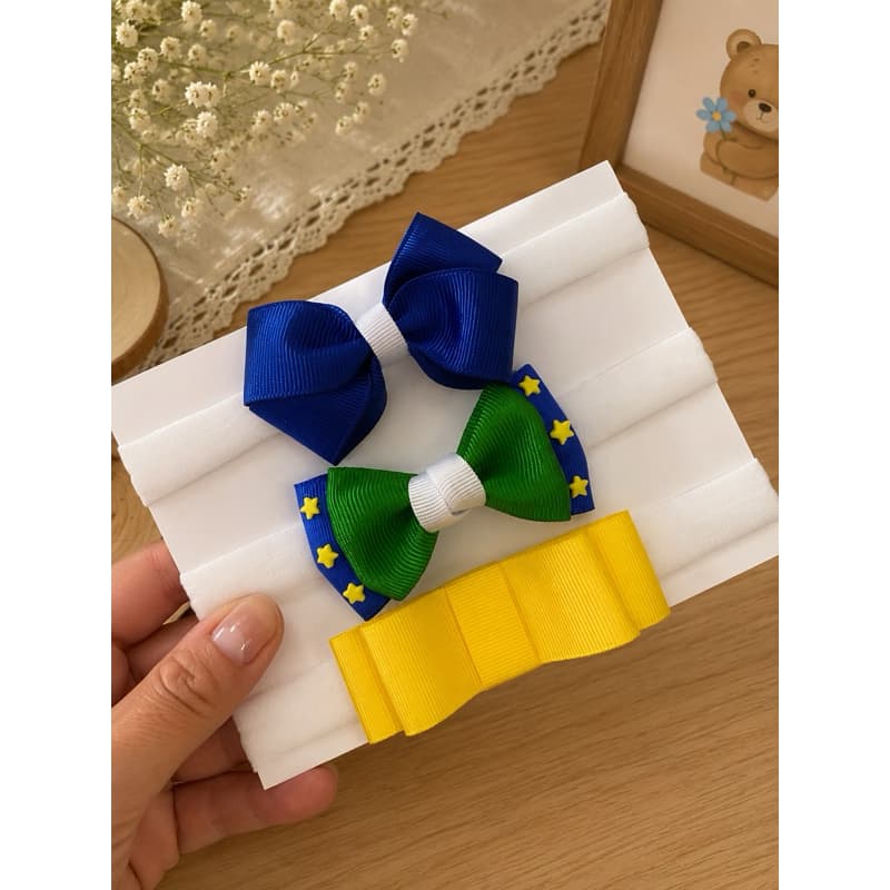 Kit Laços Bebê Brasil na Meia de Seda – Faixinha Infantil Verde Azul Amarelo com Estrelinhas | Acessório Luxo Menina