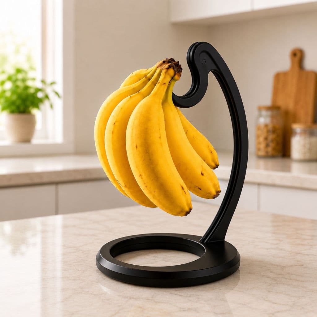 Suporte para Banana Mesa Porta Banana Gancho Fruteira Cozinha Organizada Mantém Fresca Preto Branco Cinza