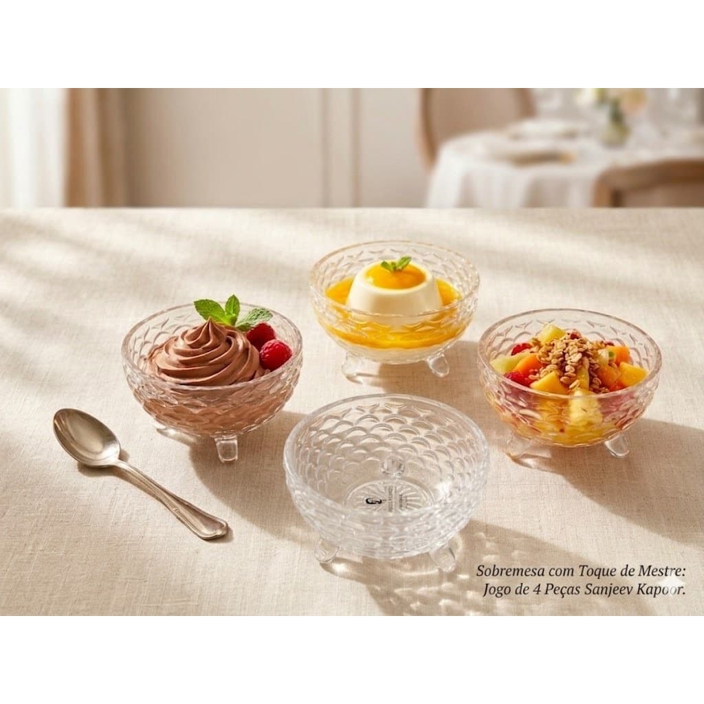 Jogo 4 Taças Bows De Sobremesa Vidro Sorvete Doces 250ml Grand Cristal Bowl