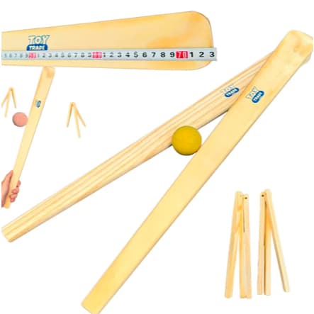 Jogo de Bets 73 cm em madeira infância com Taco, Bolinha e Casinha Brinquedo Educativo