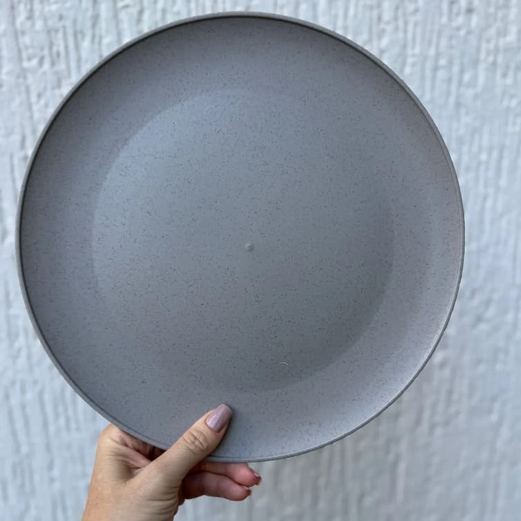 Prato Raso Em Fibra De Bambu Bege e Cinza 27cm Hauskraft