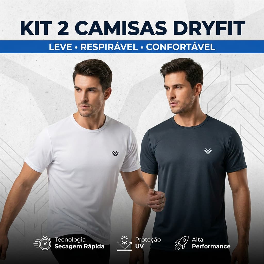 Kit 2 Camisetas Masculina Dry Fit Vinifit Academia Treino Verão
