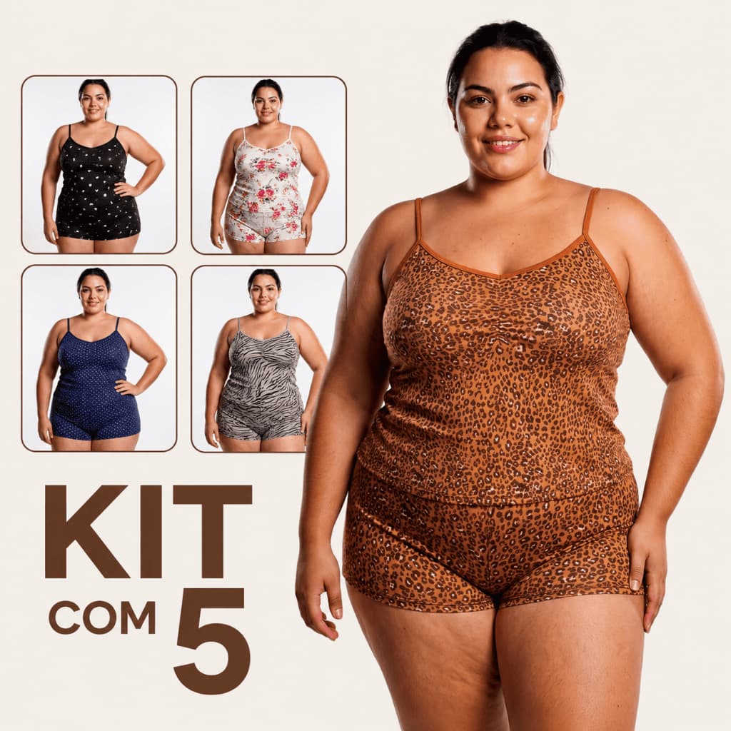 KIT com 5 Baby Doll Plus Size ESTAMPADO  - Short Doll Conjunto Feminino Pijama Estampado
