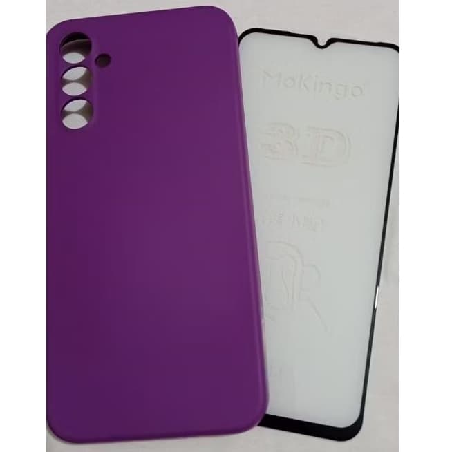 Kit Capinha de Silicone aveludada Samsung A14 4G/5G + Película de vidro temperado 3D.
