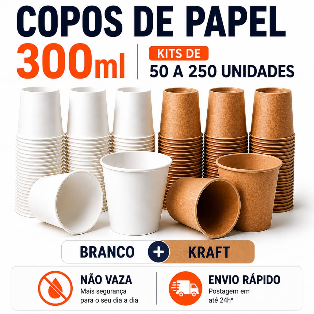 Kit Copo De Papel Biodegradável 300ml Térmico Café Chá Leite