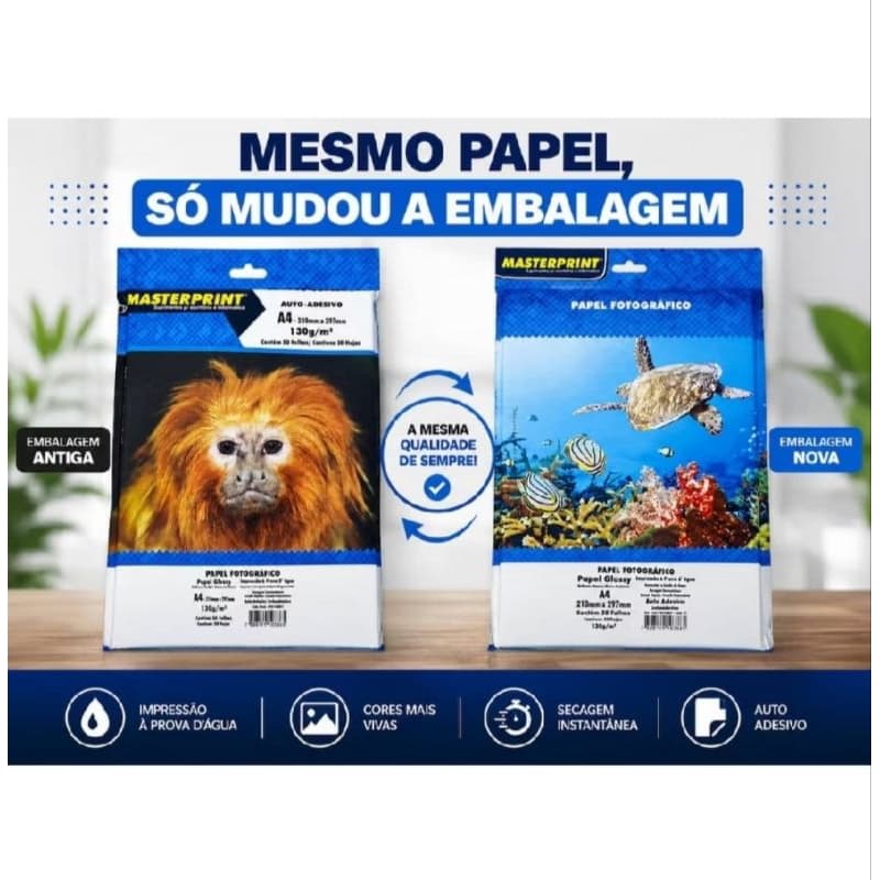 Papel Fotográfico Adesivo 130G Glossy 50 Folhas A4 MASTERPRINT (PAPEL ADESIVO)