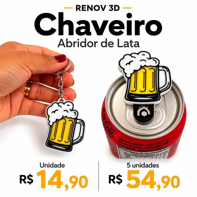 Chaveiro Abridor de Lata em Formato de Caneca | Presente Criativo, Prático, Resistente e Sempre a Mão!