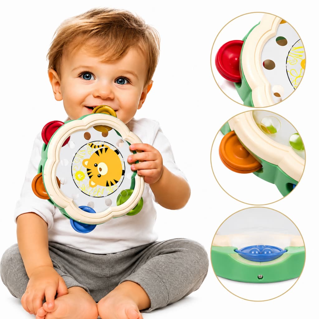 Pandeiro Sensorial Infantil Mordedor para Bebês | Chocalho Educativo com Som, Cores