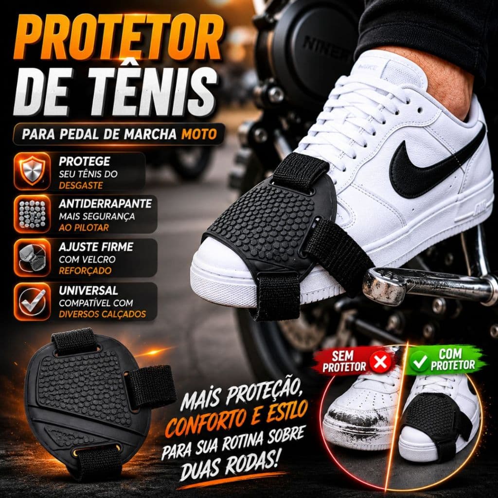 Protetor de Tênis Sapato Moto Marcha Pedal Almofada Antiderrapante Universal com Velcro Ajustável