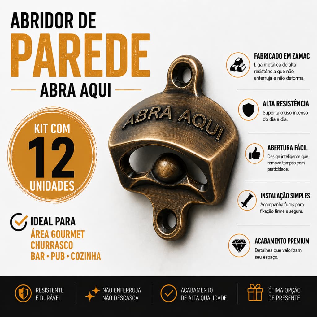 Kit 12 Abridor Garrafa De Parede Pequeno Vintage Abra Aqui Varias Cores