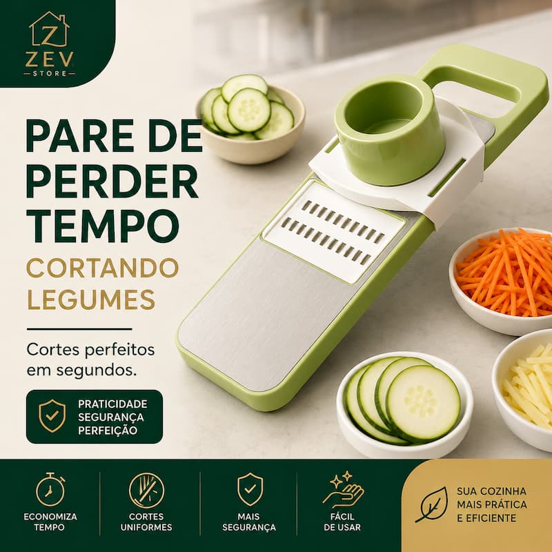 Fatiador & Ralador de Legumes | Multifuncional 5 Lâminas | Cortes Perfeitos em Segundos