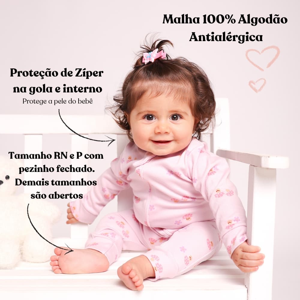 Kit Macacão Bebê 100% algodão 3 peças super confortáveis e antialérgico 07k3