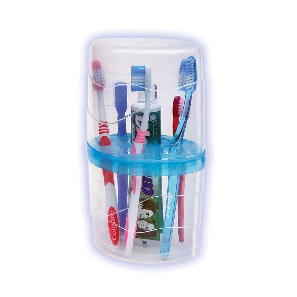 Porta Escova de Dente Transparente com Tampa Plástico Resistente - Para 6 escovas e 1 pasta