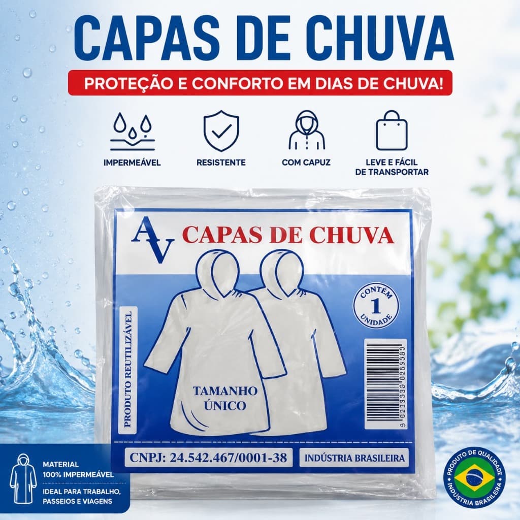 kit Capa de Chuva 2/4/6  Descartavel Tamanho Único - Proteção chuva, Impermeável ideal para eventos