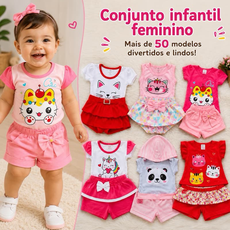 kit 6 peças de roupa infantil feminina blogueirinha - kit com 3 conjunto menina infantil