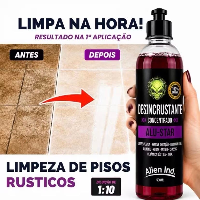 Desincrustante AluStar Limpa Ferrugem Piso Vaso Sanitário Ralo Remove Crostas Alien Ind