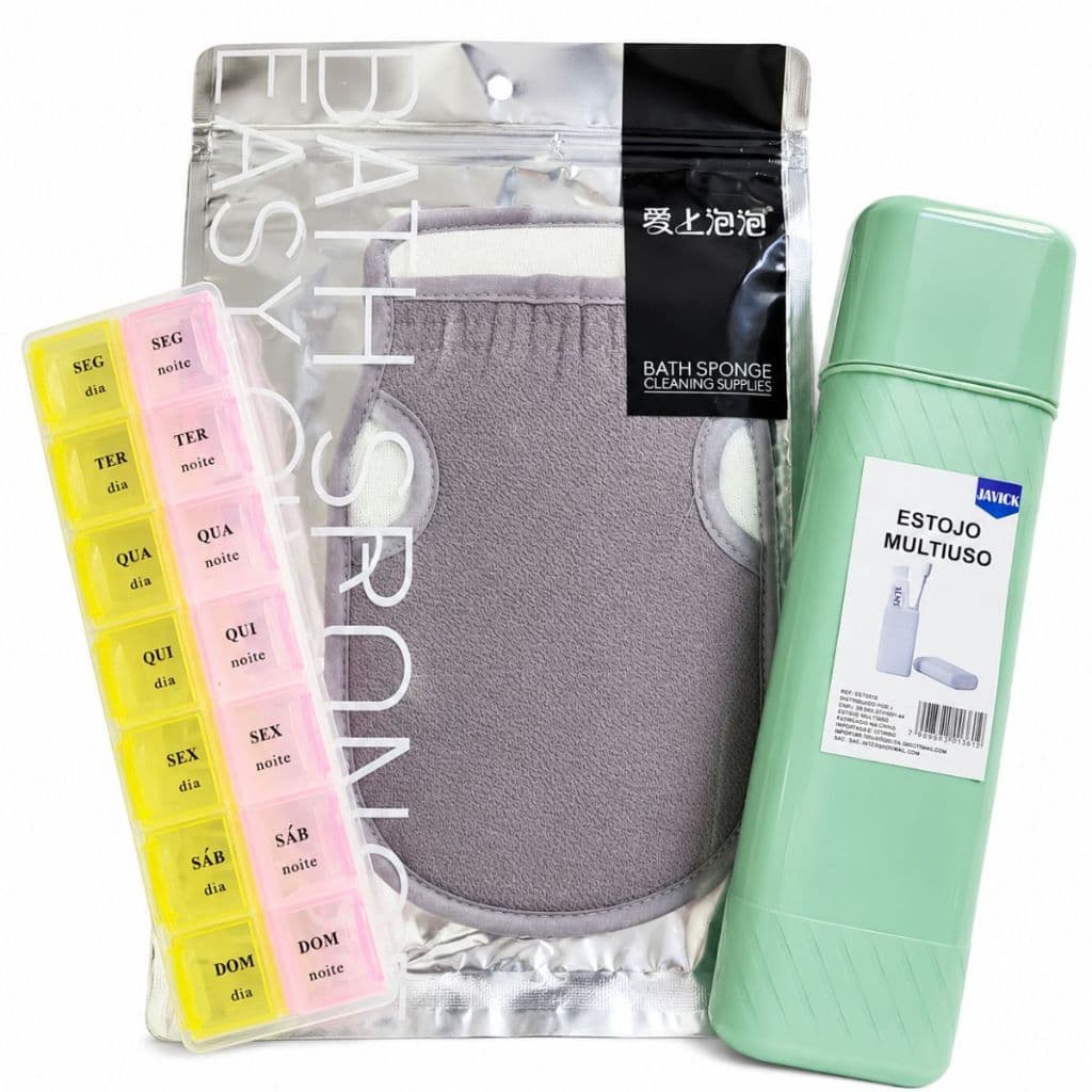 Kit Higiene Viagem 3 Peças Porta Escova Porta Remédio Luva Banho