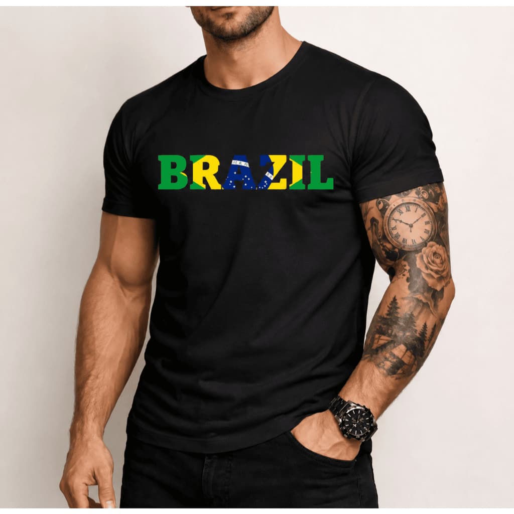 Camiseta T-Shirt Unissex Algodão Premium Brasil Nome Bandeira Copa Envio Imediato P ao GG