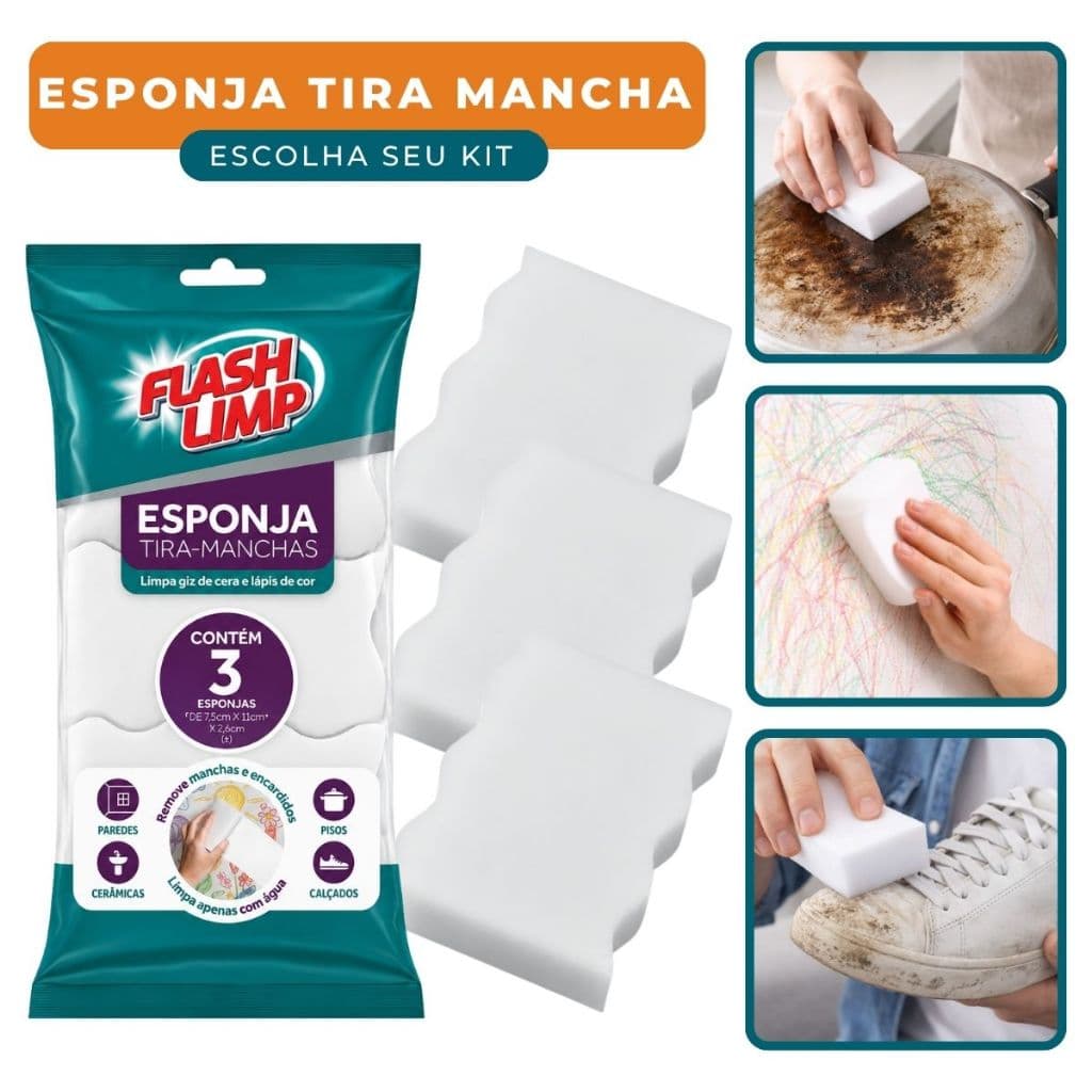 Esponja Mágica Tira Mancha Flash Limp Limpa Tudo Com Água Melamina