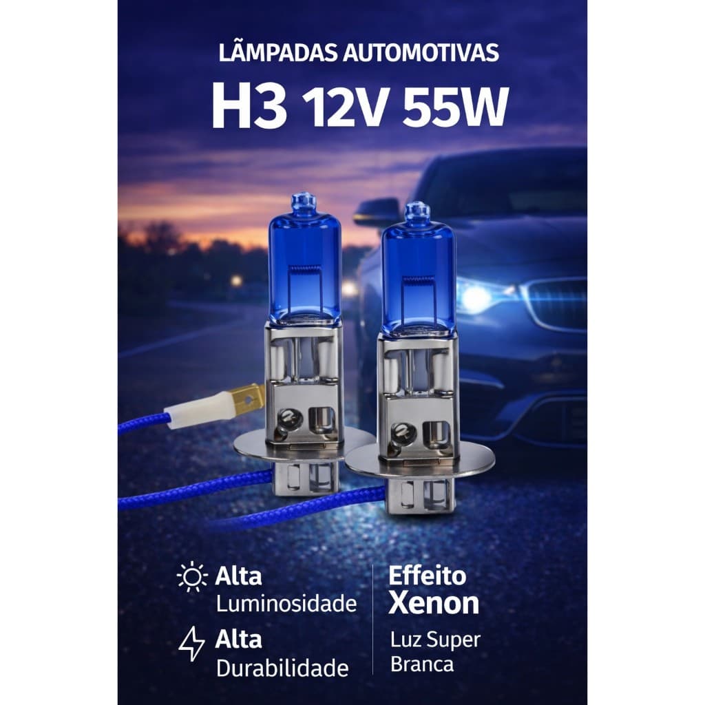 LÂMPADAS SUPER BRANCA H3 12V 55W CARROS E CAMIONTES