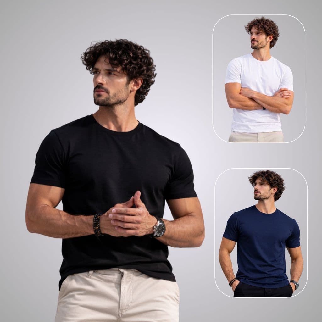 Kit 3 Camiseta Tech Modal Básica Manga Curta Slim Masculina