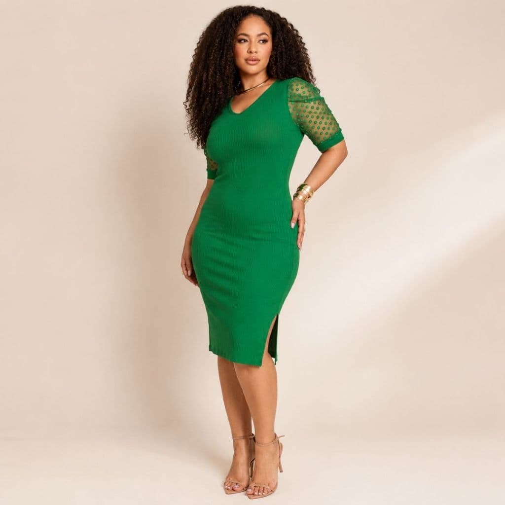 Vestido Feminino Básico Midi Manga Tule Confortável Casual Canelado Premium