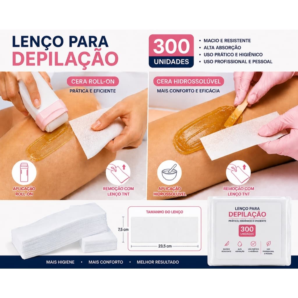300un - Papel Falso Tecido Lenço Depilação TNT