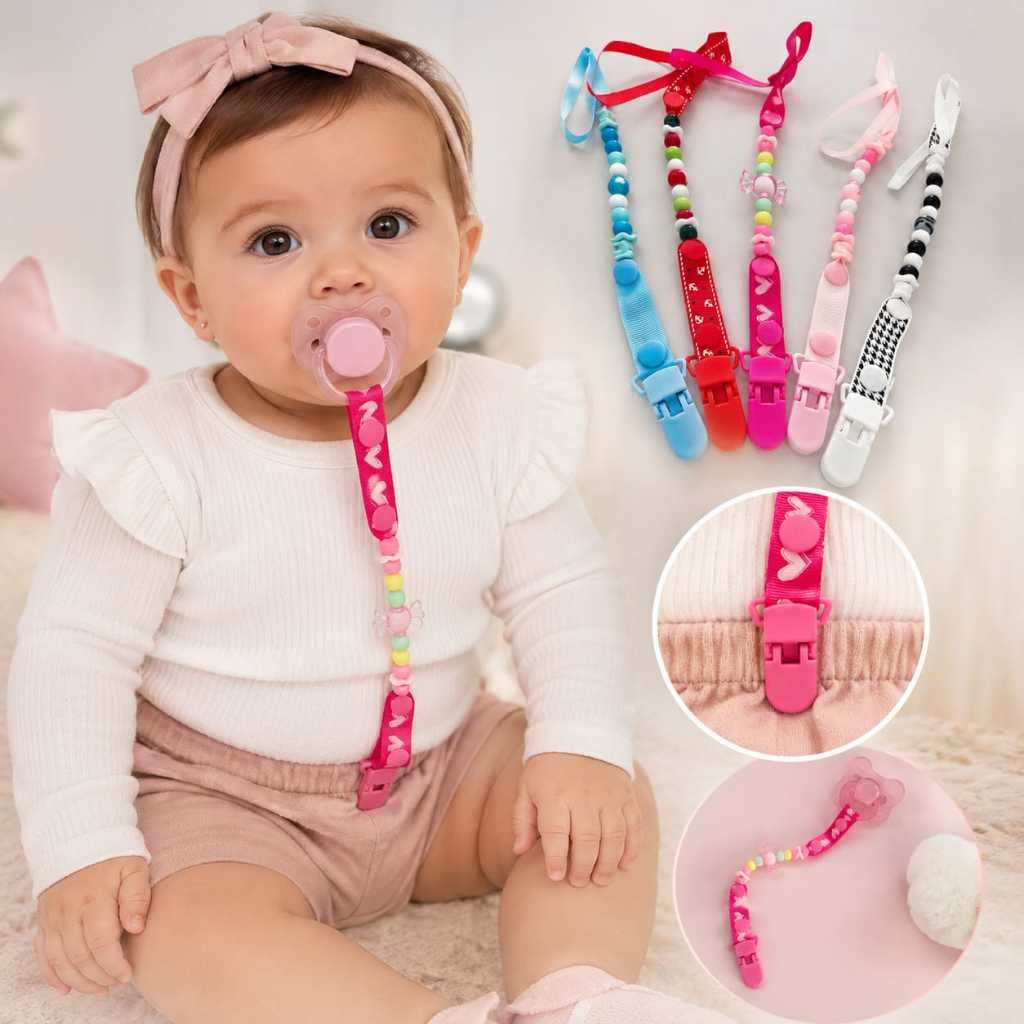 Kit Prendedor de Chupeta com Trava Regulável e Clipe Porta Chupeta para Bebê Menino e Menina