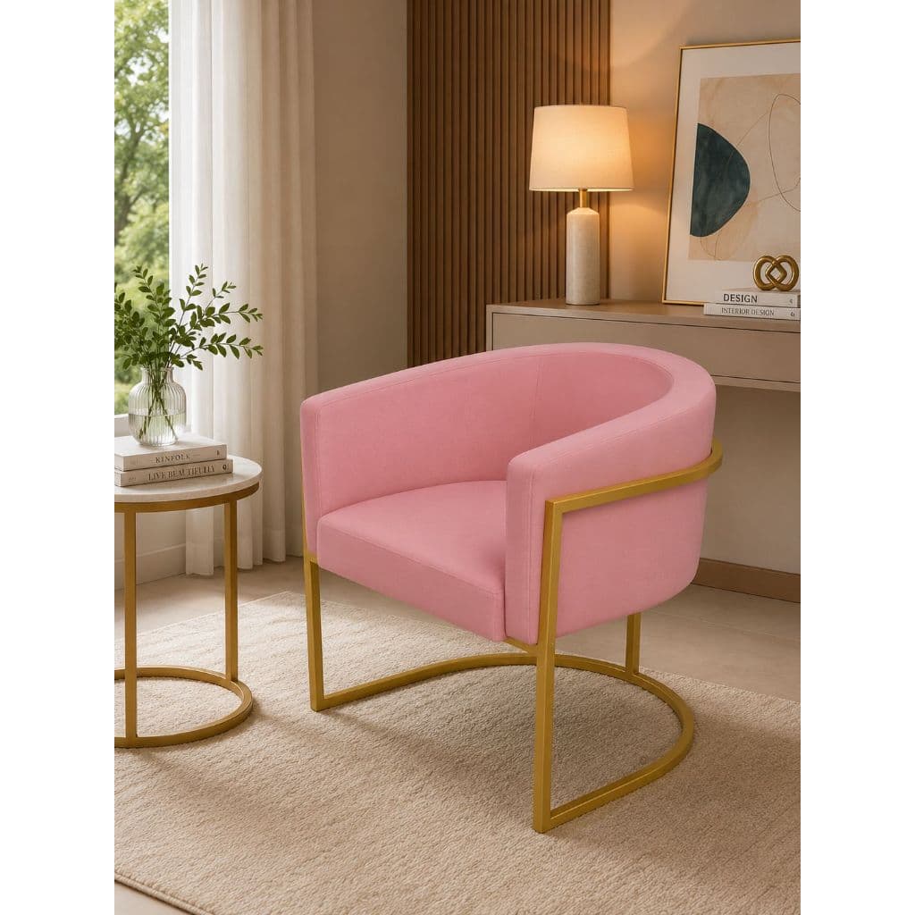 Poltrona Luna Com Base de Metal Decorativa Para Sala Salão Escritório Recepção Veludo