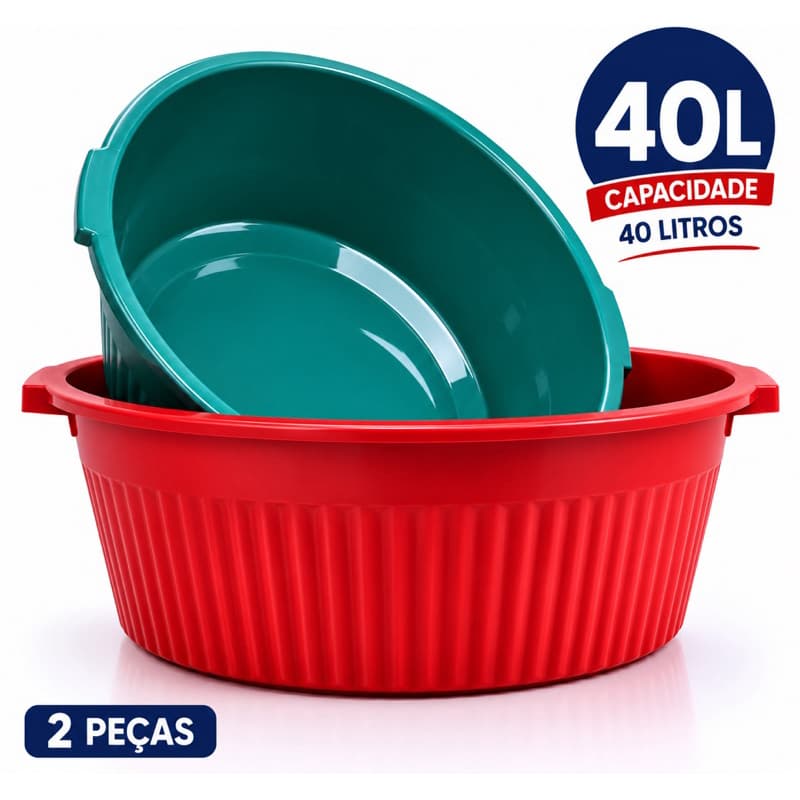 Kit com 2 Bácias Plásticas 40 Litros CORES SORTIDAS Arqplast TOY