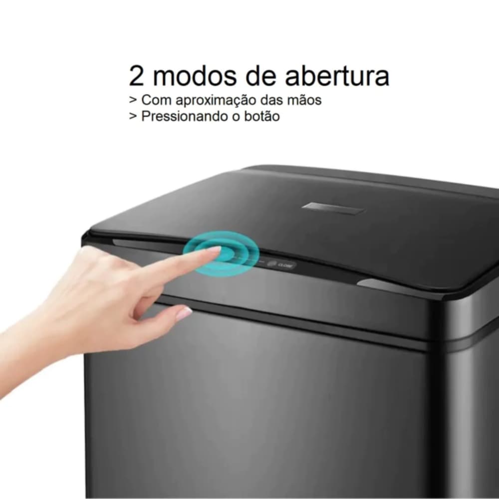 Lixeira Automática 50L com Sensor Inteligente Aço Inox Tampa Automática Touchless Cozinha Escritório