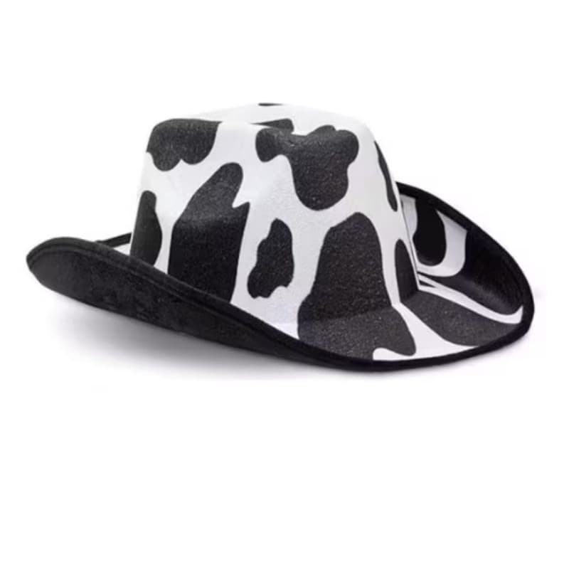 Chapéu Cowboy Vaquinha Preto e Branco Feminino Country Vaqueira Rodeio Festa Junina