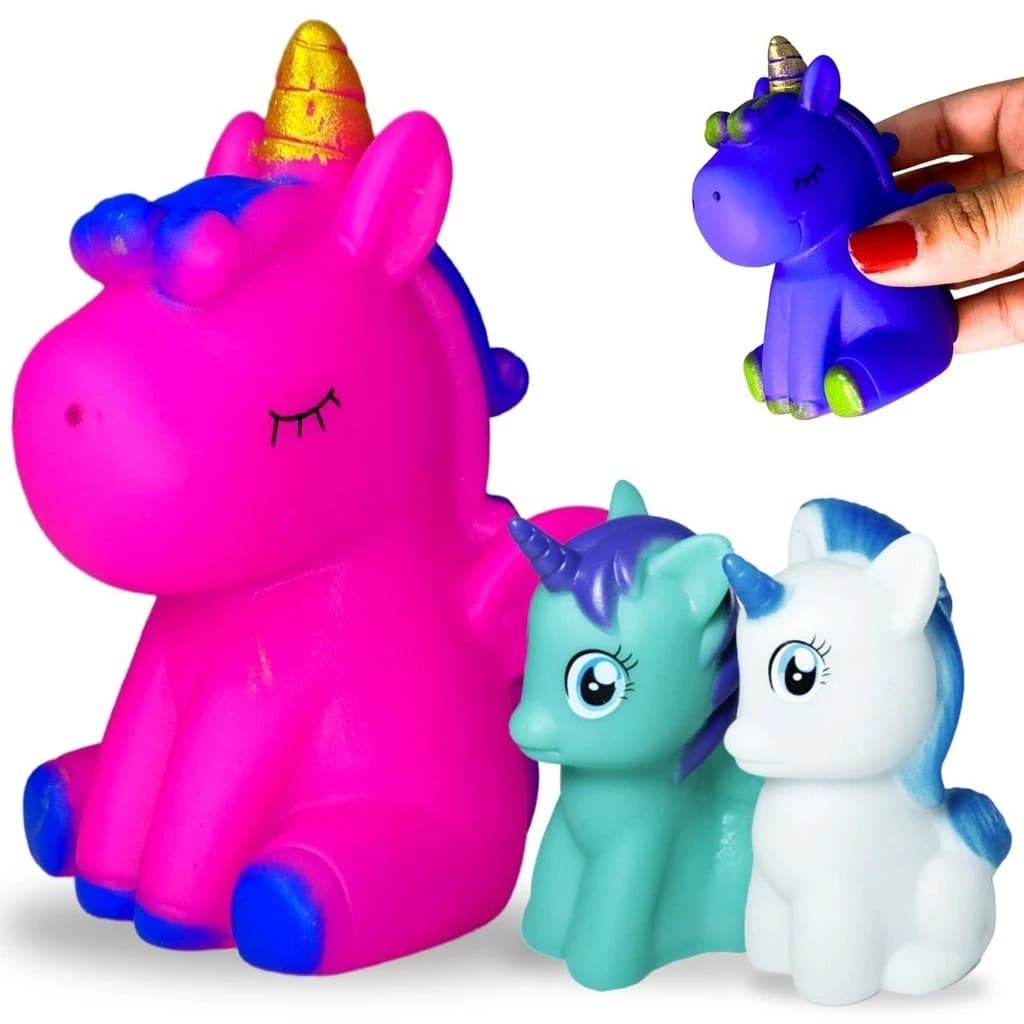 Kit Unicórnio de Vinil Brinquedo de Banho Para Bebês C/ Som Menino Menina