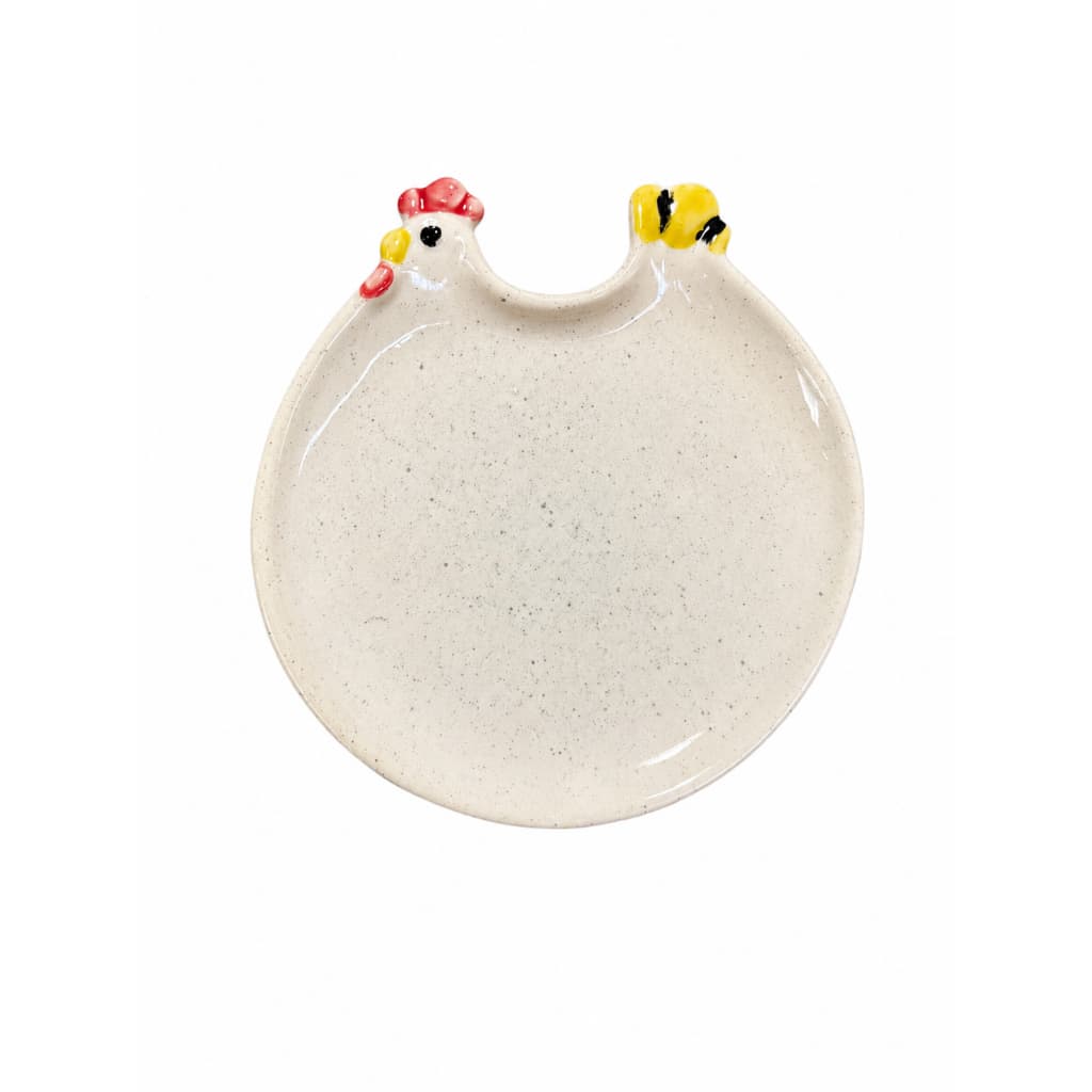 Prato Petisqueira Galinha Cerâmica Decorativa Creme Porta Petiscos Café da Manhã Cozinha Charmosa