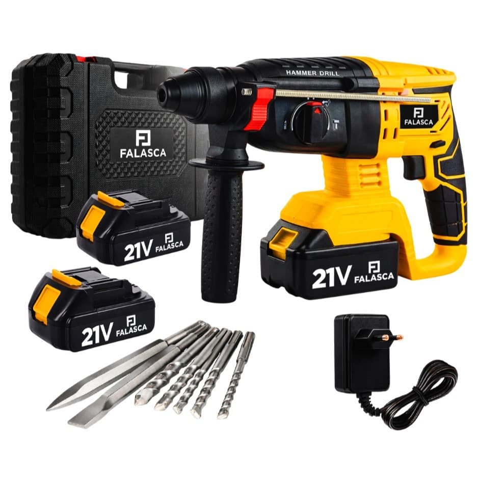 KIT MARTELETE ROMPEDOR PROFISSIONAL FURADEIRA DE IMPACTO A BATERIA 21V SDS 9500RPM 1200W - FALASCA