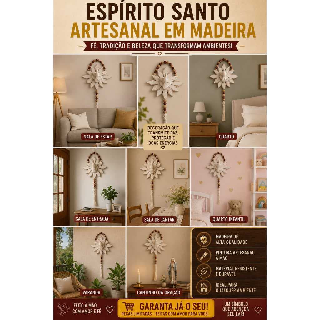 Divino Espírito Santo Artesanal em Madeira com Detalhes Entalhados