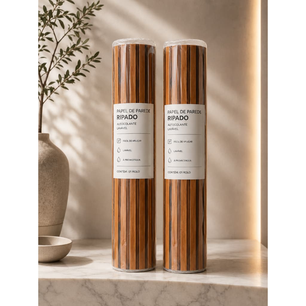 Papel de Parede Ripado Madeira Adesivo Autocolante Lavável Decorativo para Sala Quarto 6 Metros