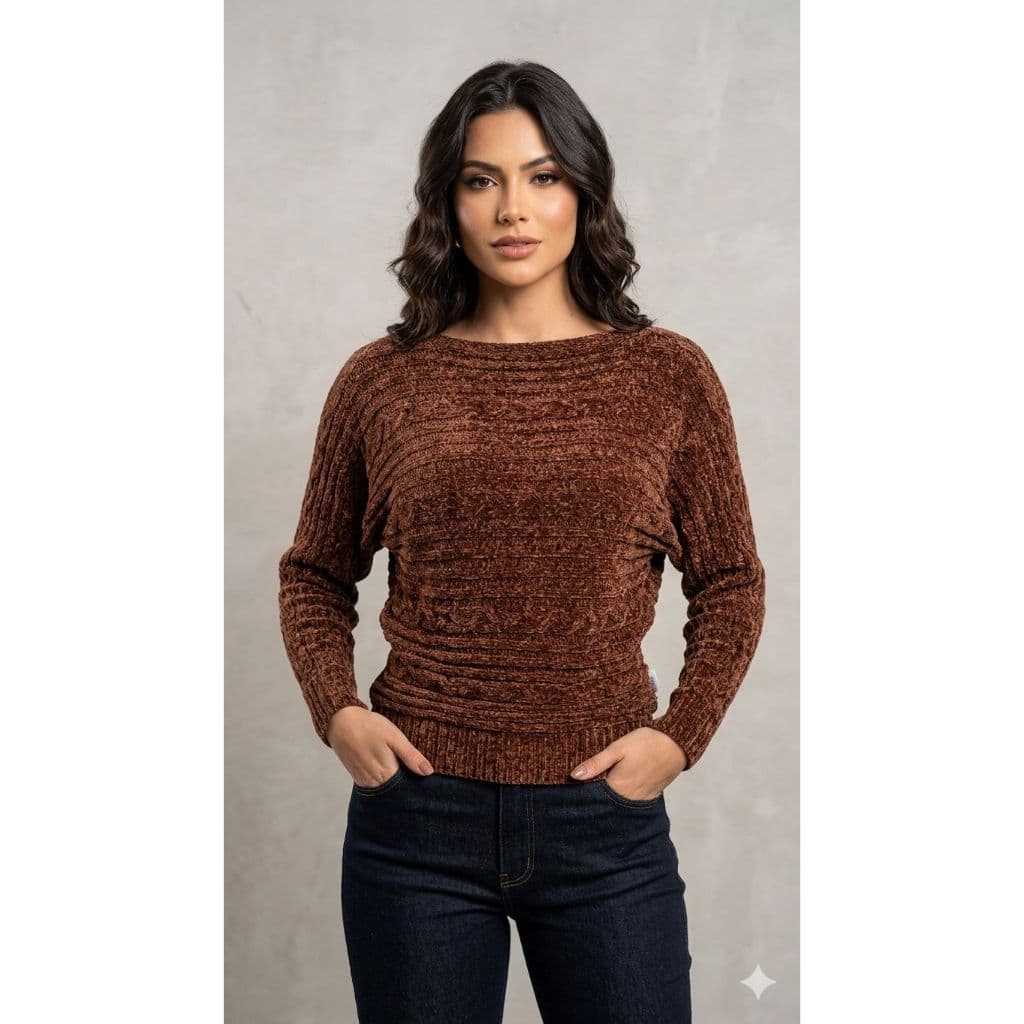 Blusa Feminina Tricô Mousse Premium Manga Longa Tendência 2026