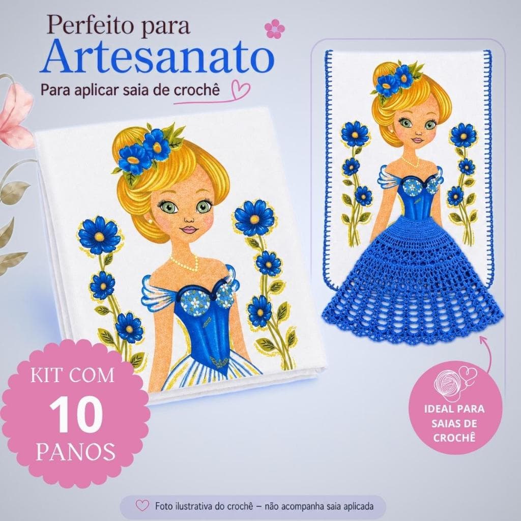 Kit 10 Pano de Prato Boneca Artesã Cindy 100% Algodão Premium Estampa Linda 70X45 Cozinha