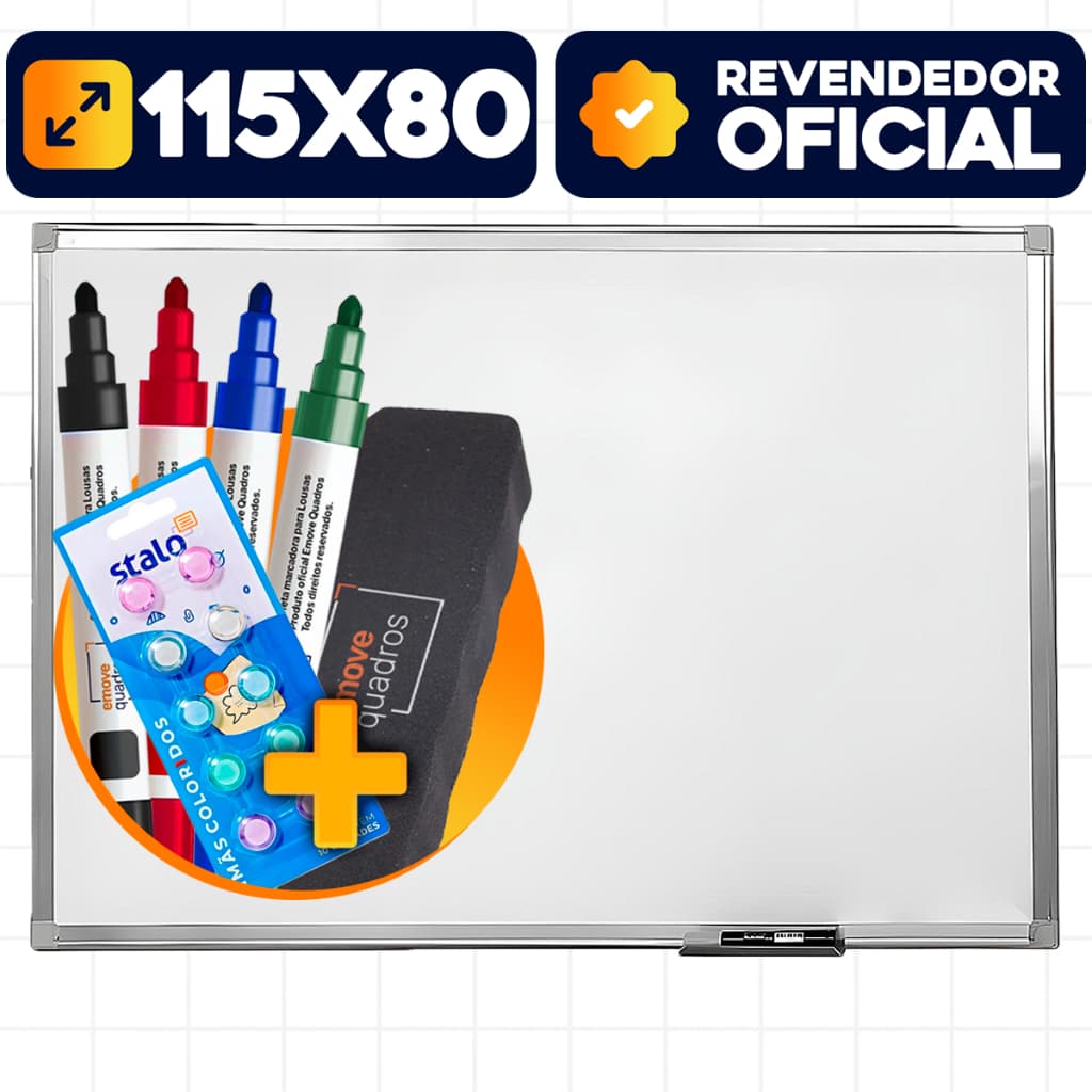 Lousa Branca 120x90cm Magnética Formica Quadro Branco Painel Fotos Soft Alumínio Kit Anotação + Imãs Coloridos