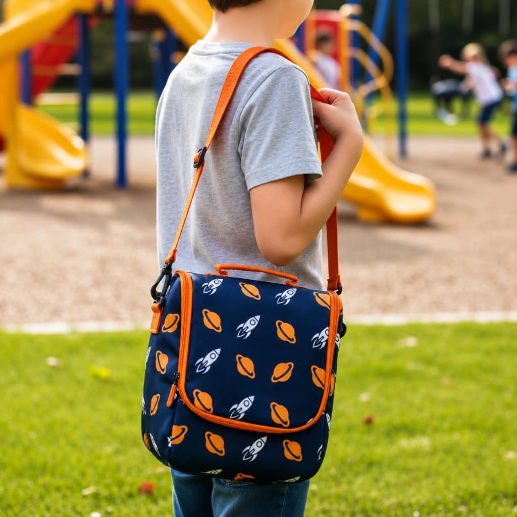 Lancheira Térmica Infantil Escolar Foguete Laranja