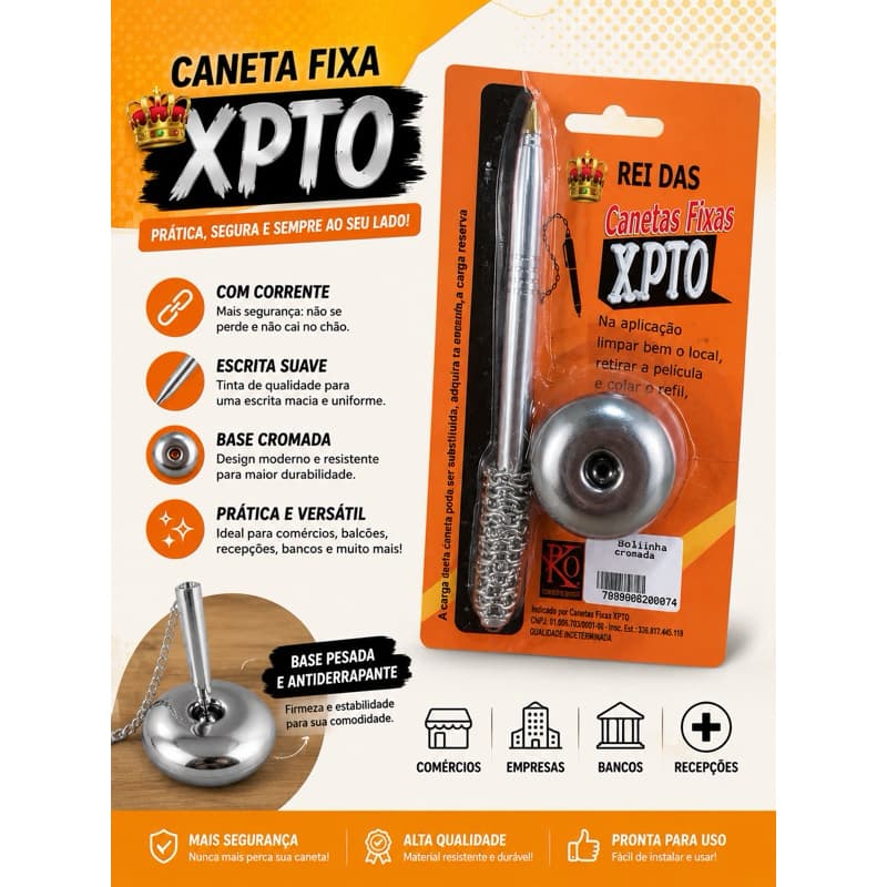 caneta fixa bolinha cromada