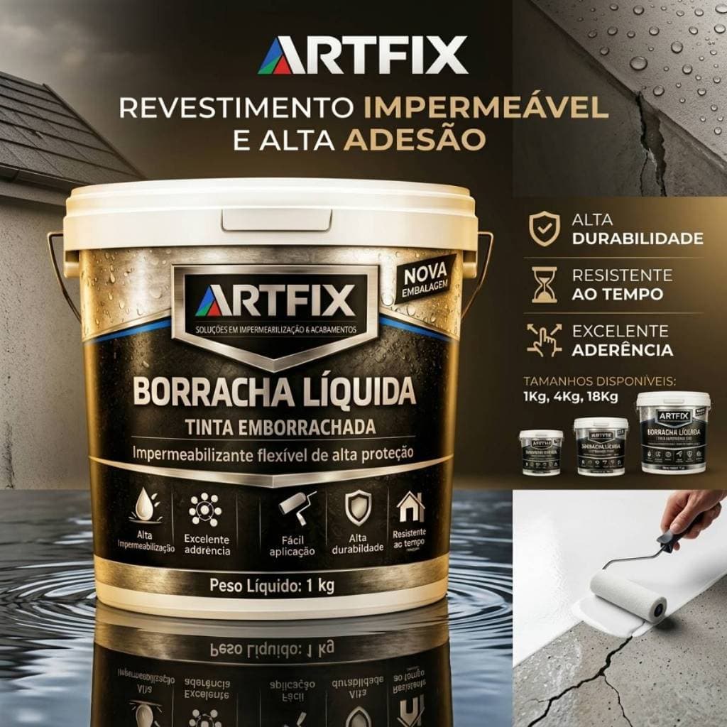 Borracha Líquida Impermeabilizante 1kg para Reboco, Concreto, Gesso, Telhados e Lajes de Obras