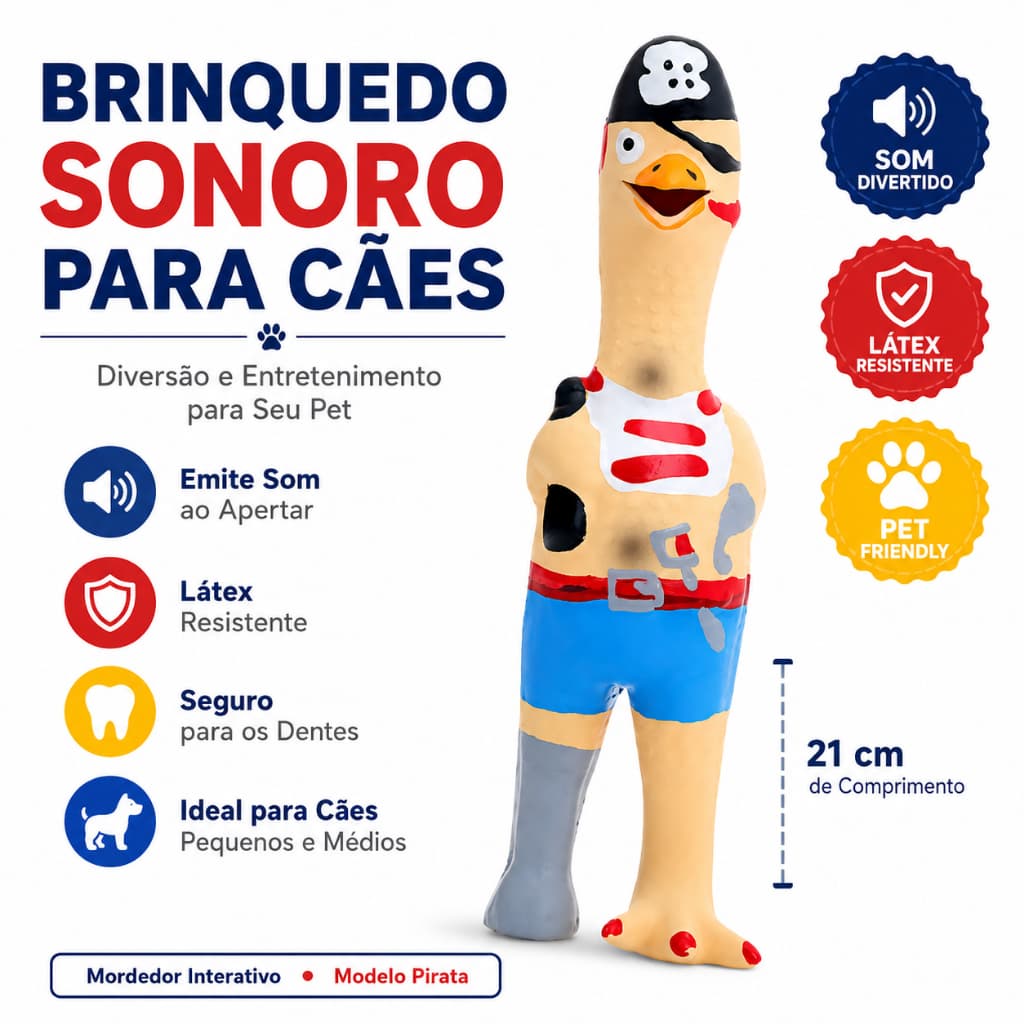 Brinquedo Mordedor Sonoro para Cachorro Frango/Pirata Látex com Apito Pet