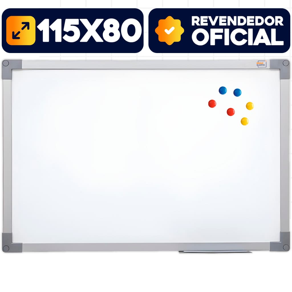 Lousa Quadro Branco Magnético Com Imas 120x90cm Moldura Soft Alumínio Escritório Escola Aula